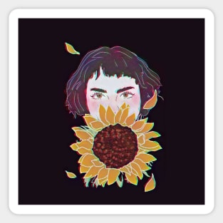 Girl with Sunflower Sketch Sticker